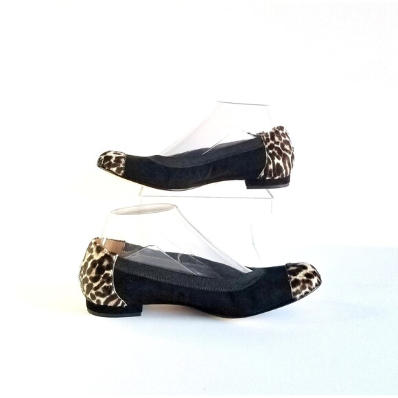 ANYI LU Ballet Flats Black Suede Leopard Calf Hair Sz 38 7.5 Cap Toe Italy - Picture 5 of 12